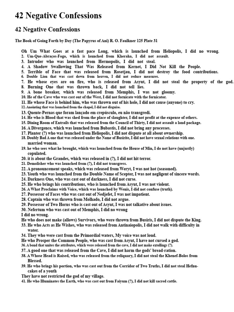 42 Negative Confessions Explained | PDF