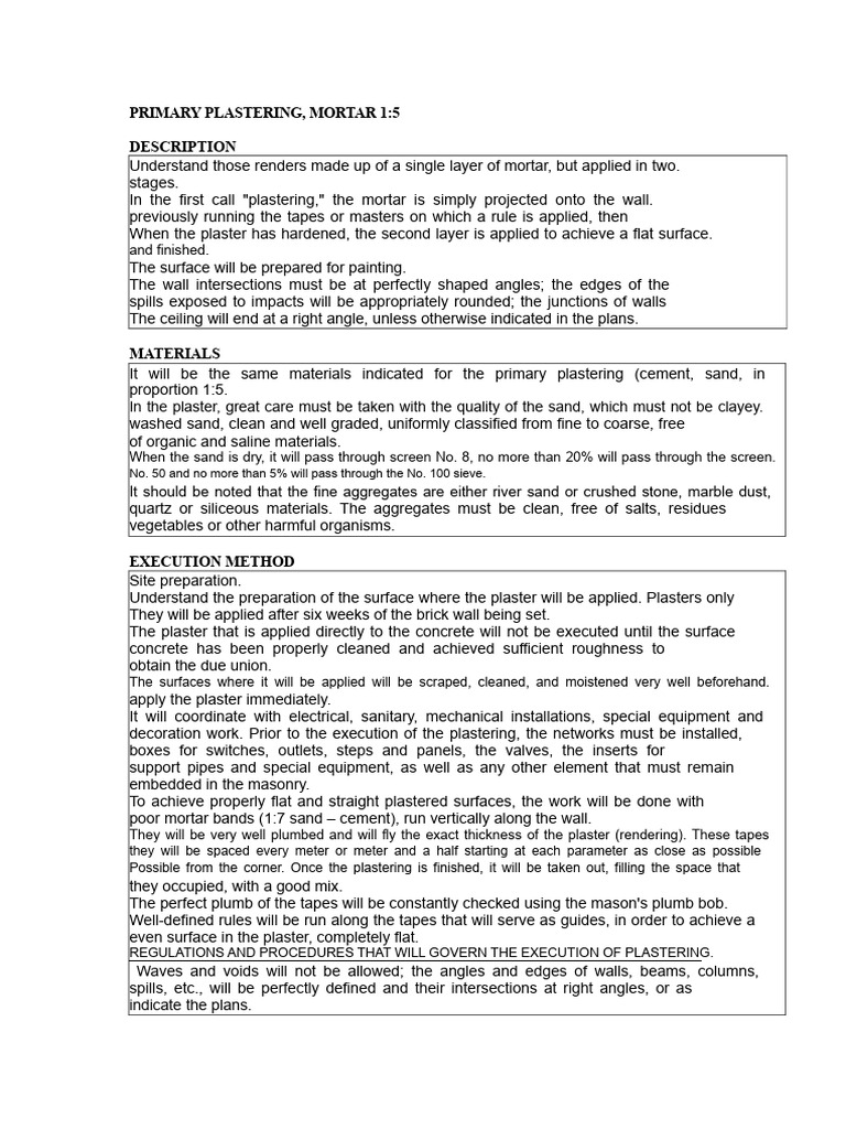 Primary Plastering Techniques and Standards | PDF | Plaster | Mortar ...