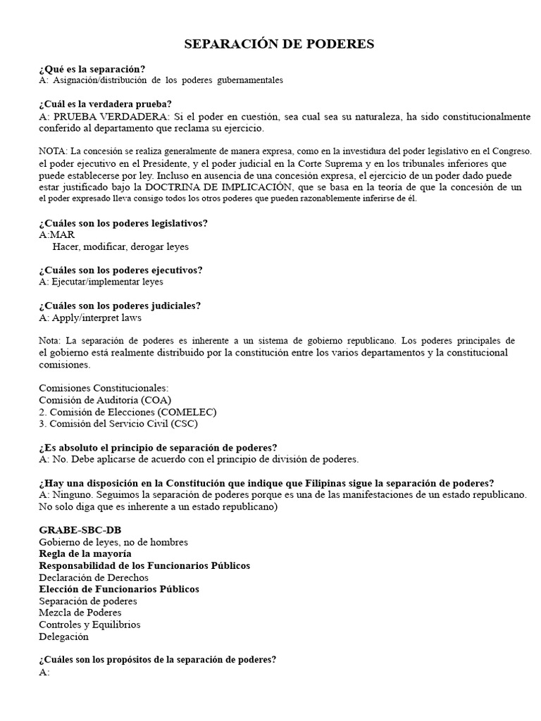 Separación de Poderes en el Gobierno | PDF | Separación de poderes ...