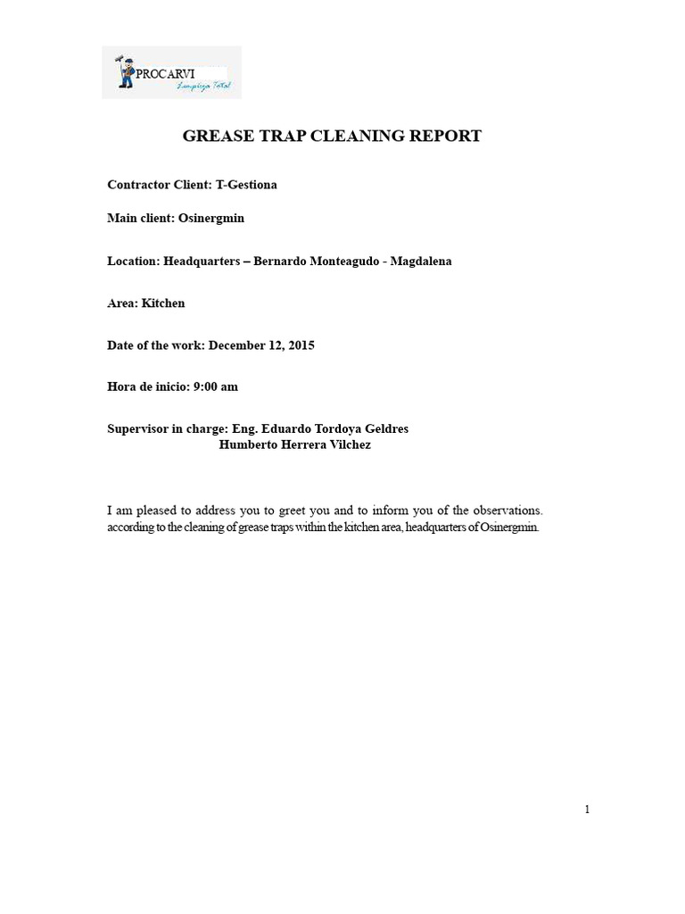 Grease Trap Cleaning Report | PDF | Waste | Materials