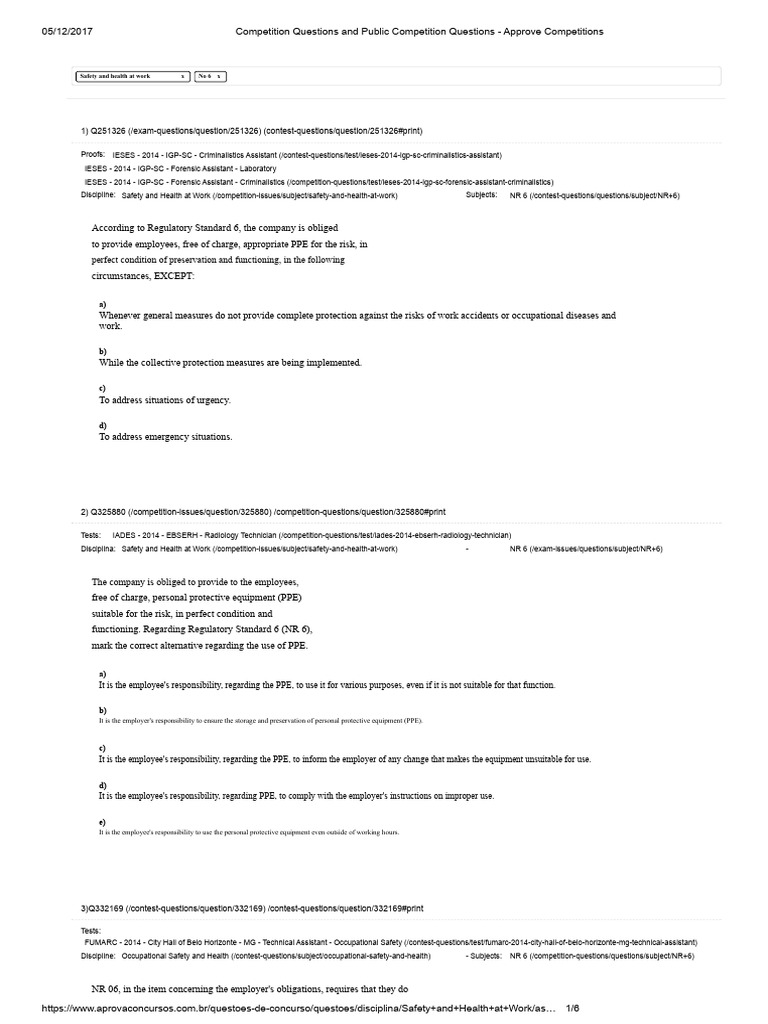EPI questions | PDF | Personal Protective Equipment | Occupational ...