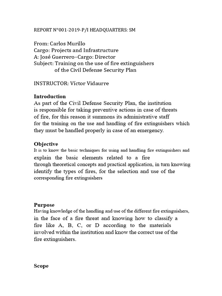 Fire Extinguisher Training Report 2019 | PDF
