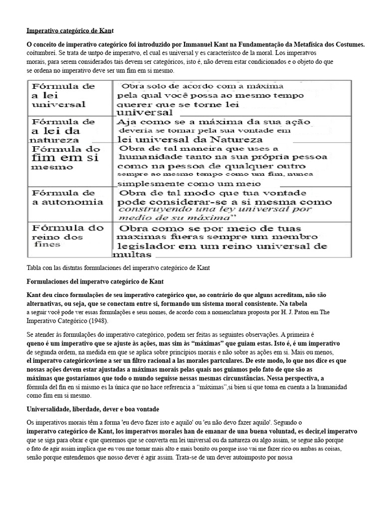 Imperativo Categórico de Kant: Fundamentos e Formulações | PDF ...