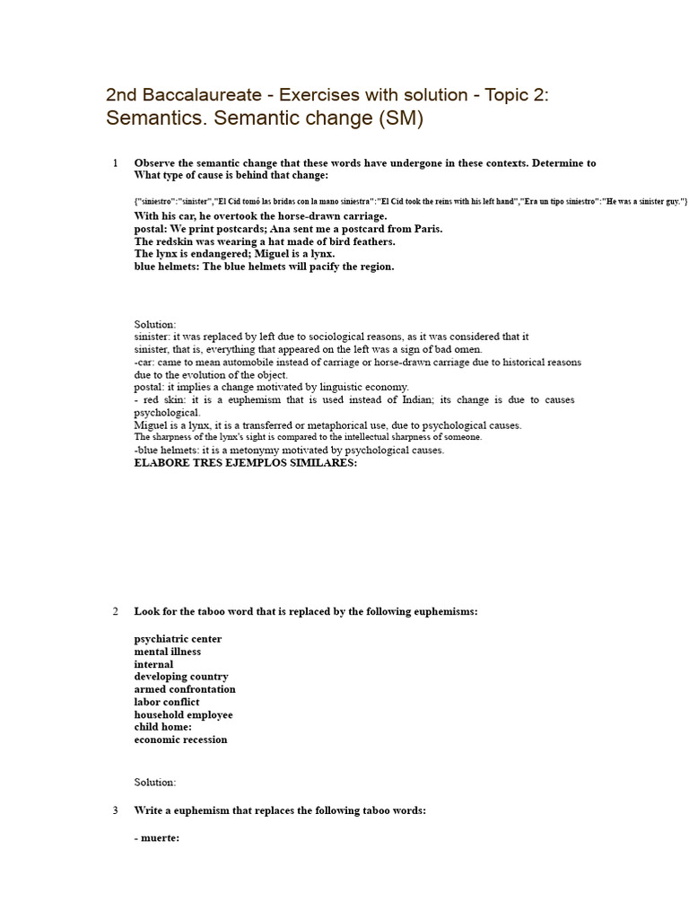Semantic Change in Language Exercises | PDF | Semantics | Food Security