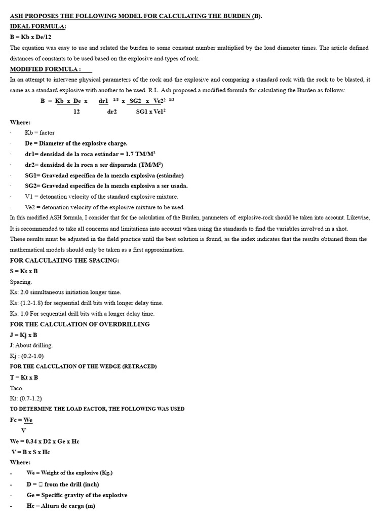 Burden Calculation Model for Blasting | PDF