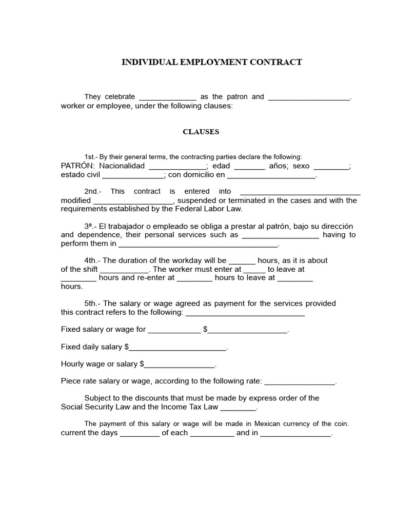 Individual Employment Contract Template | PDF | Employment | Overtime