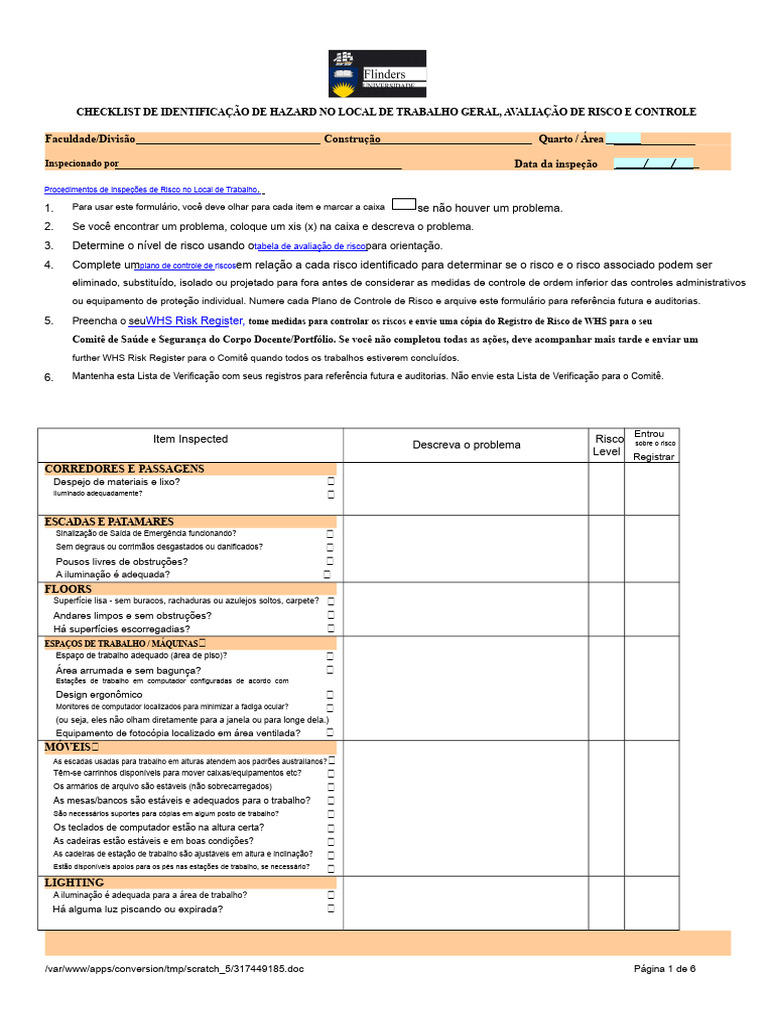 Checklist de Riscos e Segurança no Trabalho | PDF | Avaliação de risco