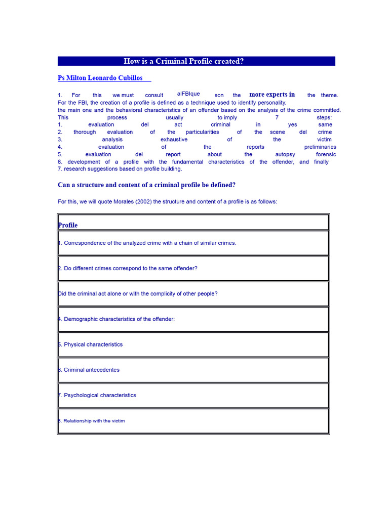 Creating a Criminal Profile: Key Steps | PDF | Offender Profiling | Crimes