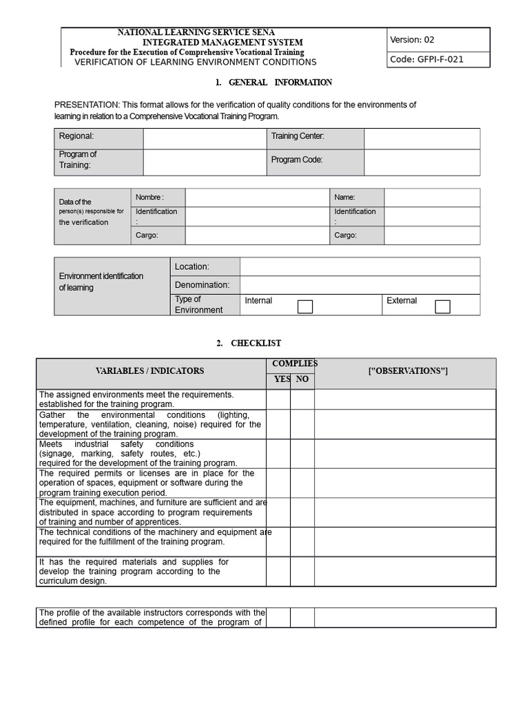Vocational Training Environment Verification | PDF | Verification And ...