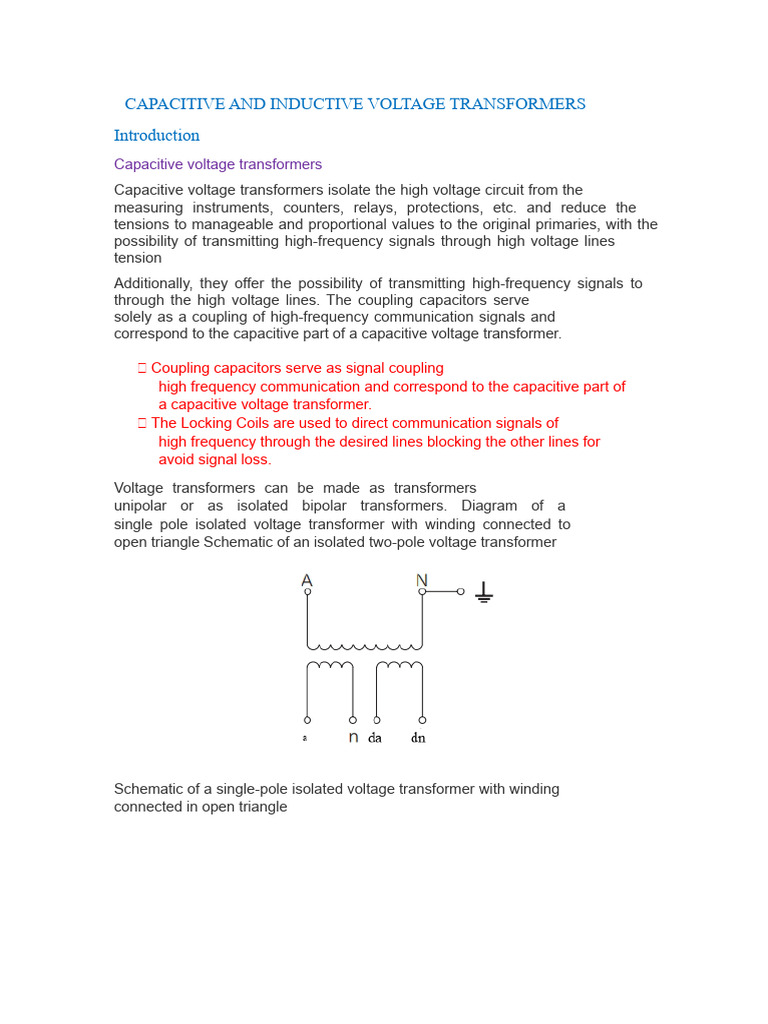 Capacitive Voltage Transformers Overview | PDF | Capacitor | Transformer