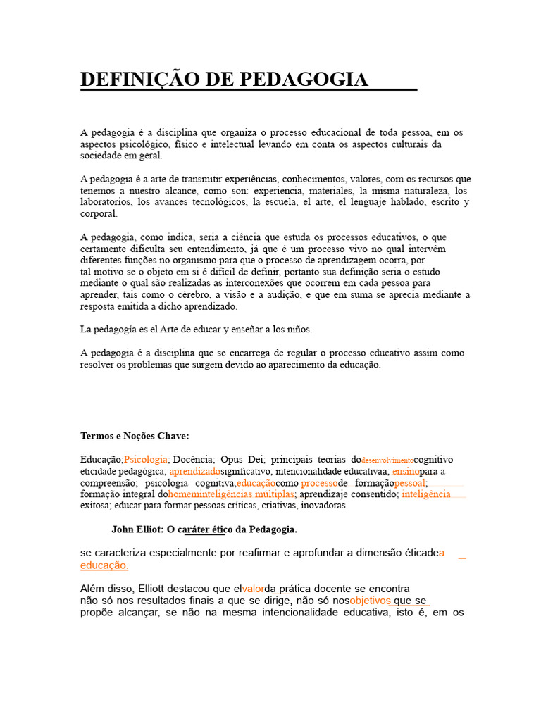 DEFINIÇÃO DE PEDAGOGIA | PDF | Pedagogia | Aprendizado
