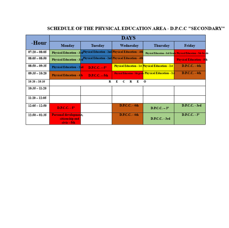 Physical Education Schedule - D.P.C.C. | PDF