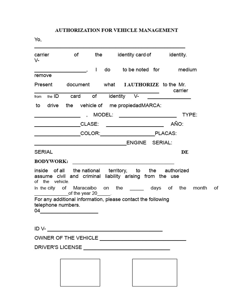 Vehicle Management Authorization Form | PDF