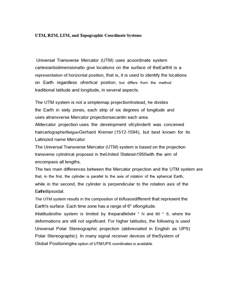 UTM and Topographic Coordinate Systems | PDF | Cartesian Coordinate ...