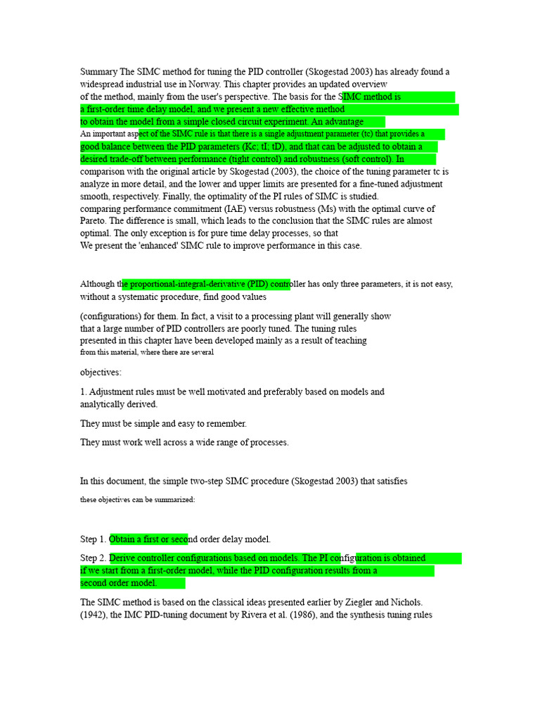 SIMC Method for PID Controller Tuning | PDF | Applied Mathematics