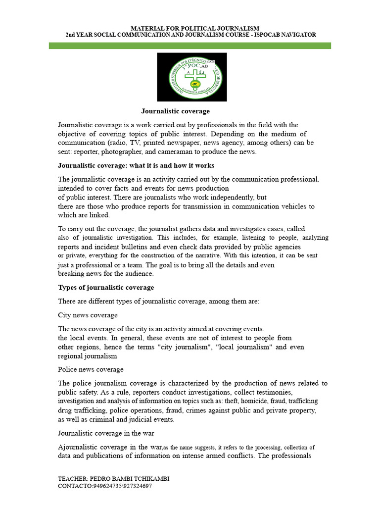 Guide to Journalistic Coverage Types | PDF | News | Journalism