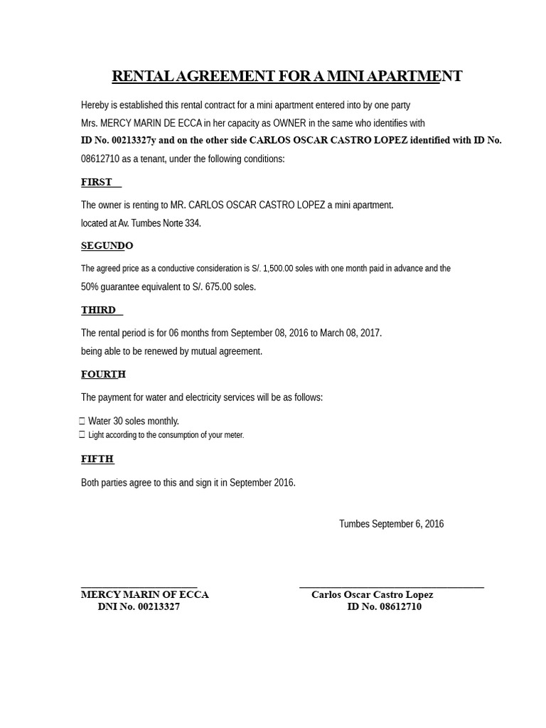 Mini Apartment Rental Contract | PDF