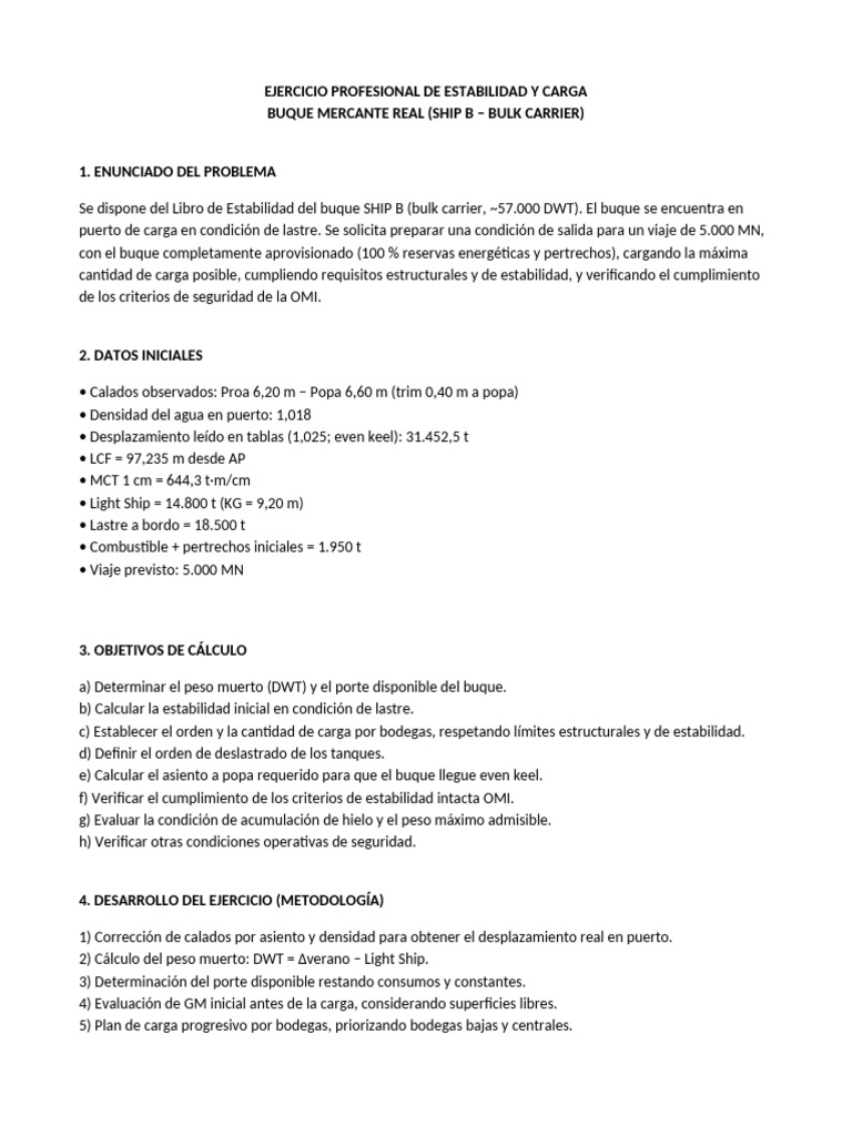Estabilidad y Carga en Buque Mercante | PDF
