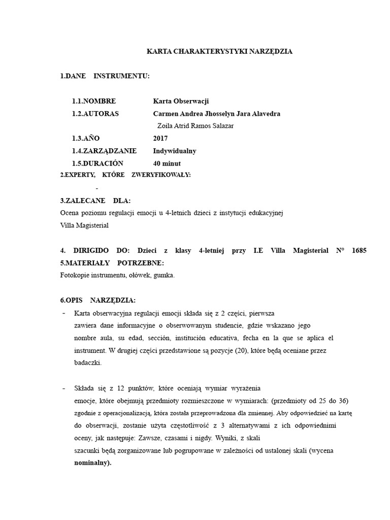 Model Karta Techniczna Instrumentu | PDF
