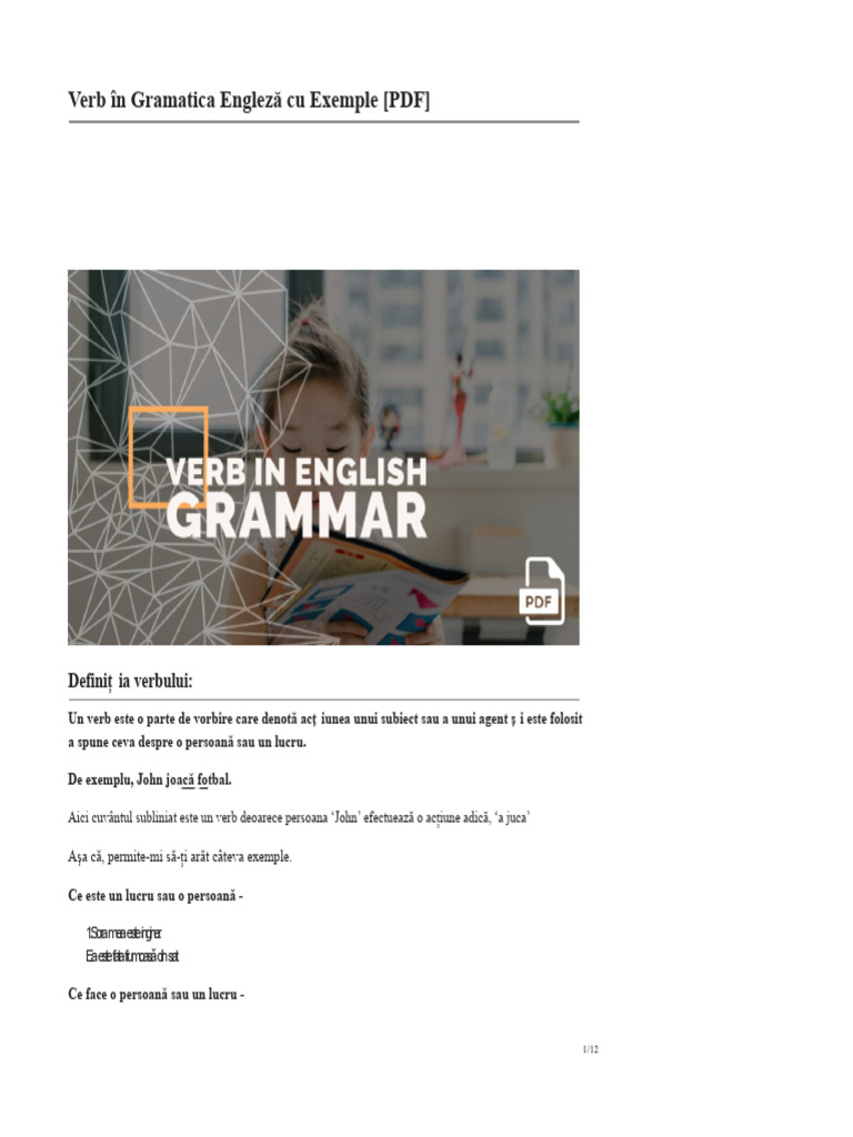 Verbul În Gramatica Engleză Cu Exemple PDF | PDF