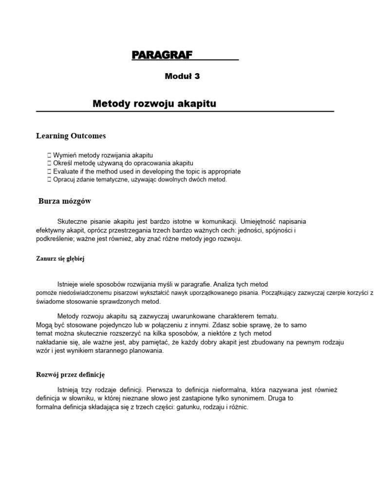 Metody Rozwoju Akapitu | PDF