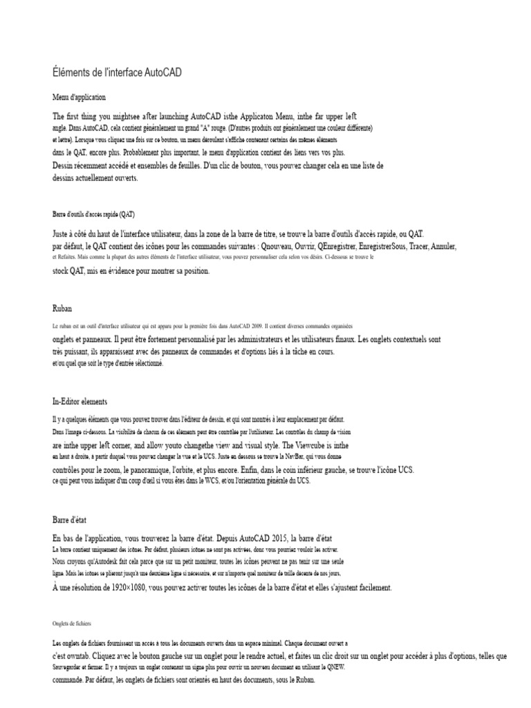 Interface AutoCAD : Éléments Clés | PDF | Menu (Informatique ...
