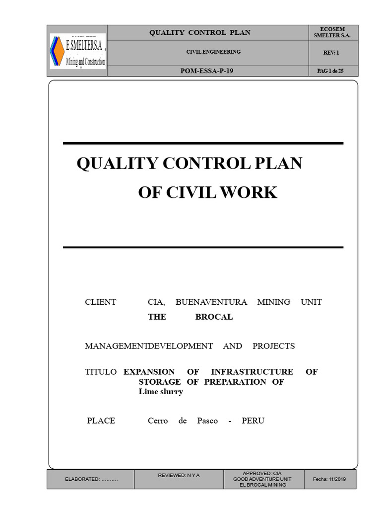 Civil Works Quality Control Plan | PDF | Quality Management | Quality ...