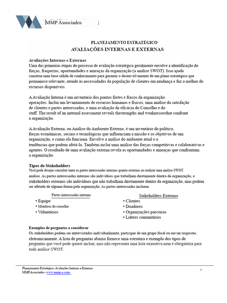 Avaliação SWOT no Planejamento Estratégico | PDF | Análise SWOT ...