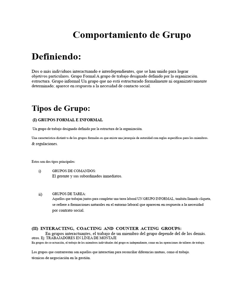 Comportamiento de Grupo y Dinámica de Grupo | PDF | Cohesión grupal ...