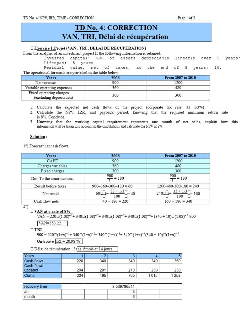 NPV, IRR, Payback Analysis Guide | PDF | Internal Rate Of Return | Net ...