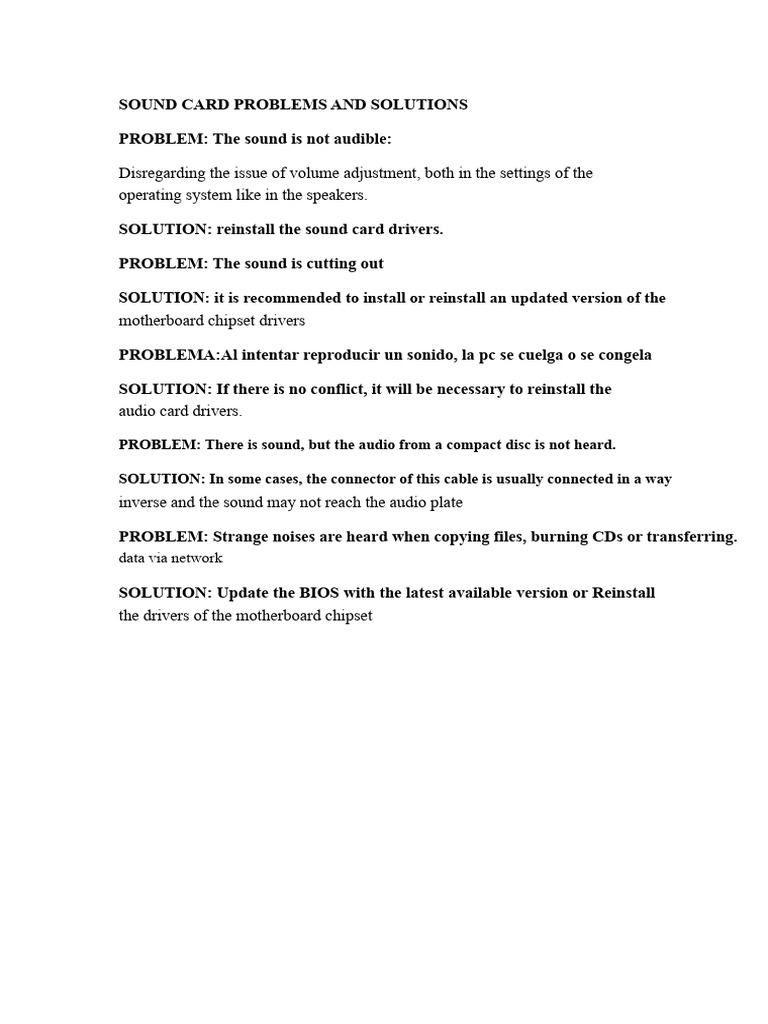 Problems and Solutions of the Sound Card | PDF