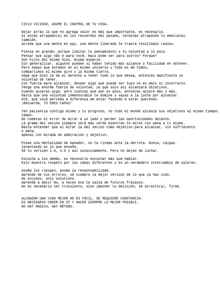 CICLO VICIOSO - Toma el control de tu VIDA | PDF