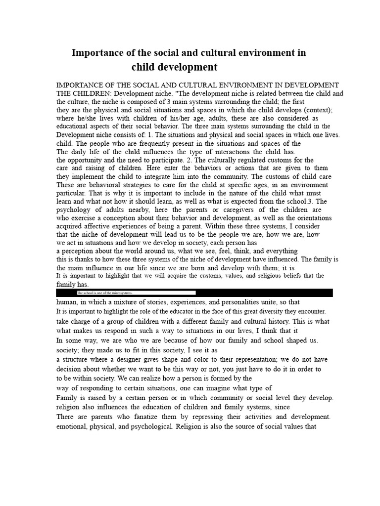 Importance of the social and cultural environment in the development of ...