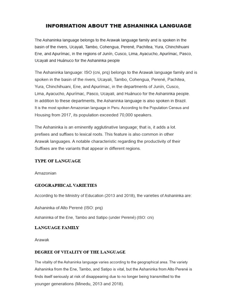 Overview of the Ashaninka Language | PDF