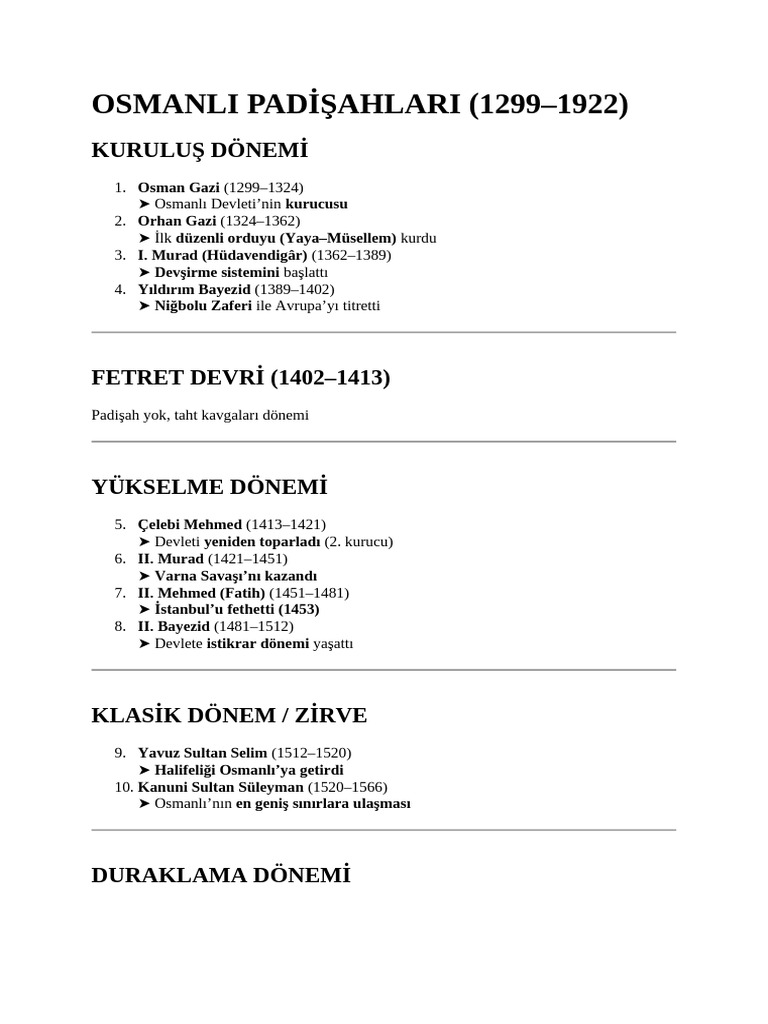 Osmanli Padi̇şahlari | PDF