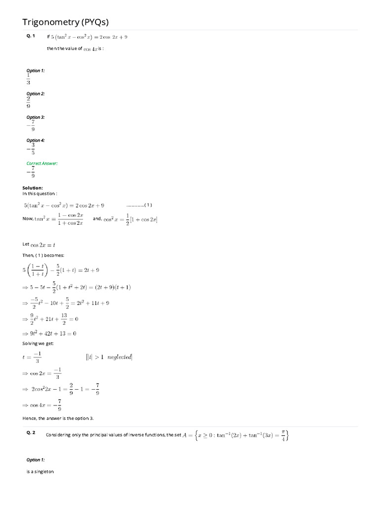 Trigonometry Practice Questions | PDF | Trigonometric Functions ...