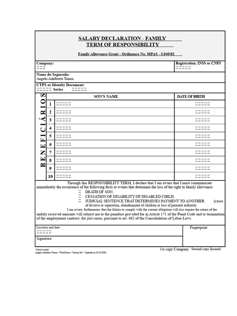 Family Salary Declaration | PDF