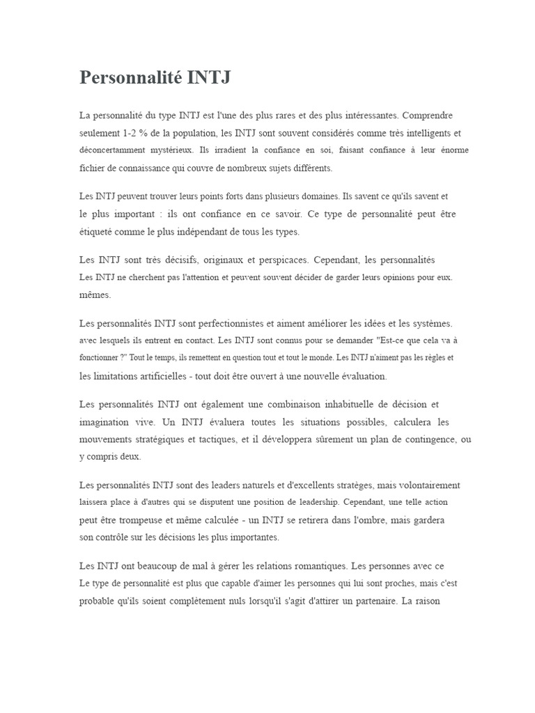 Caractéristiques de la personnalité INTJ | PDF