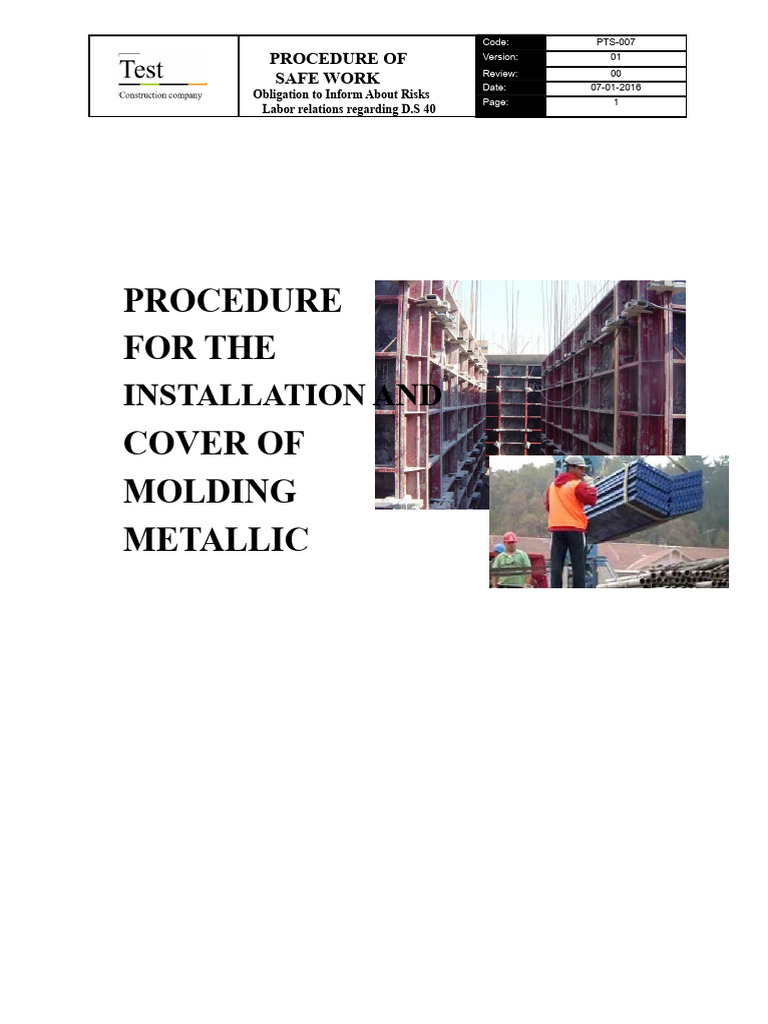 Safe Work Procedure for Metal Formwork | PDF | Personal Protective ...