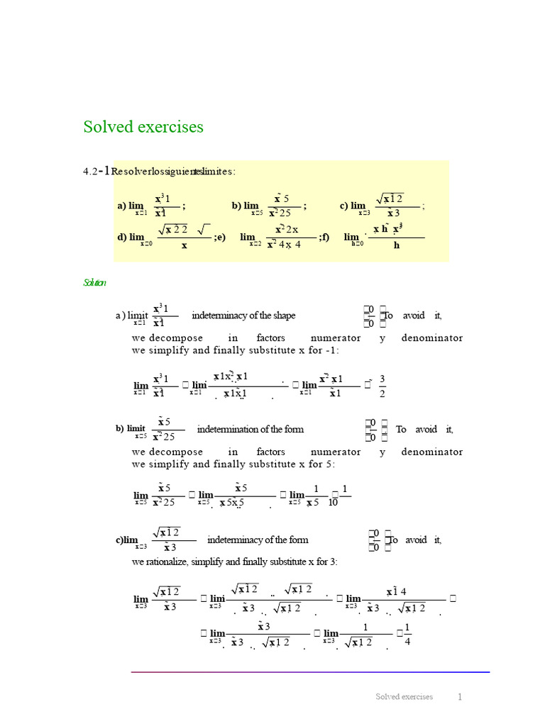 Solved Limit Exercises and Solutions | PDF | Discrete Mathematics ...