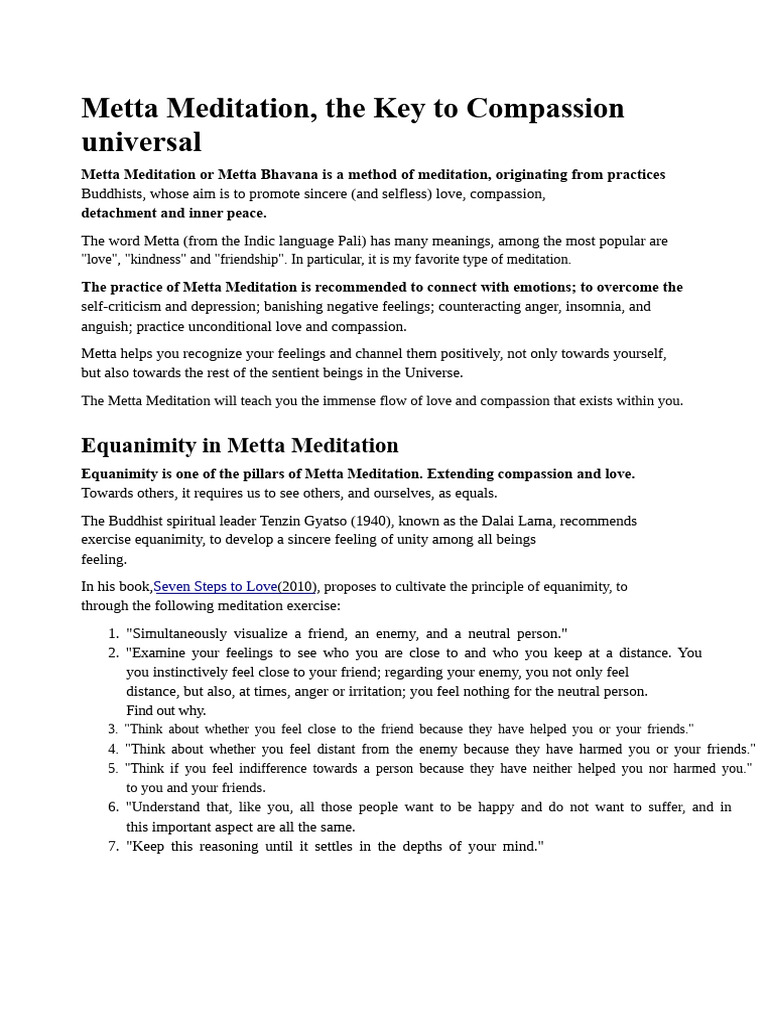 Metta Meditation, the key to universal Compassion | PDF