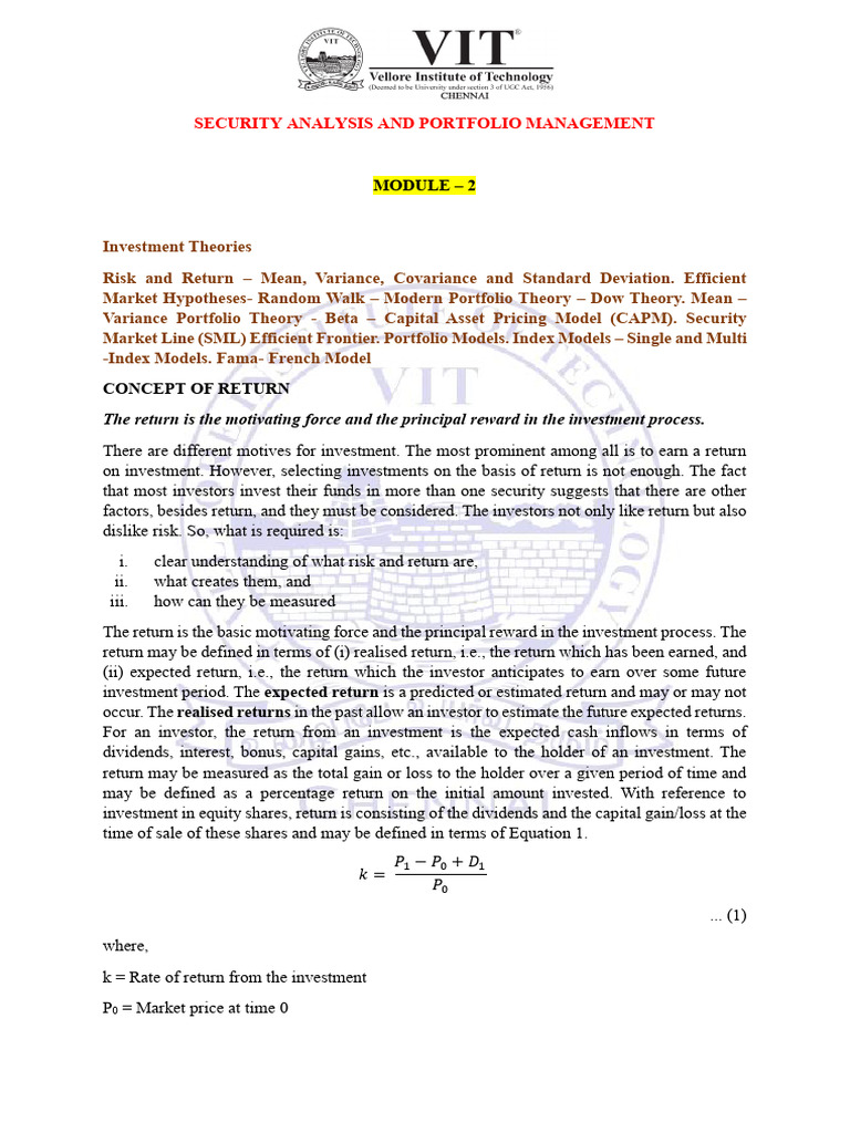Module 2 SAPM Notes (2) | PDF | Financial Risk | Coefficient Of Variation