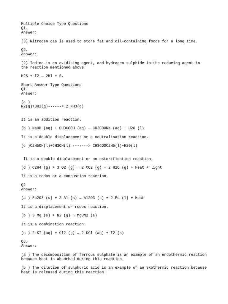 Chemistry Reaction Types and Examples | PDF | Chemical Reactions ...