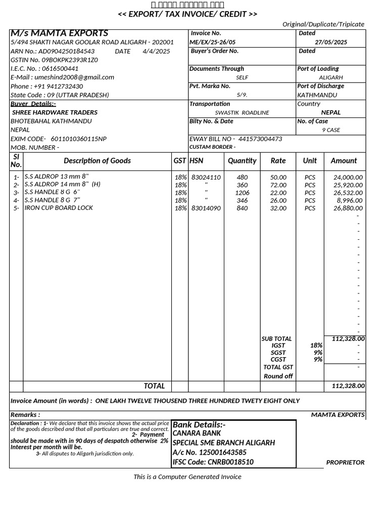 Export Invoice and Packing List Template | PDF | Invoice | Taxation