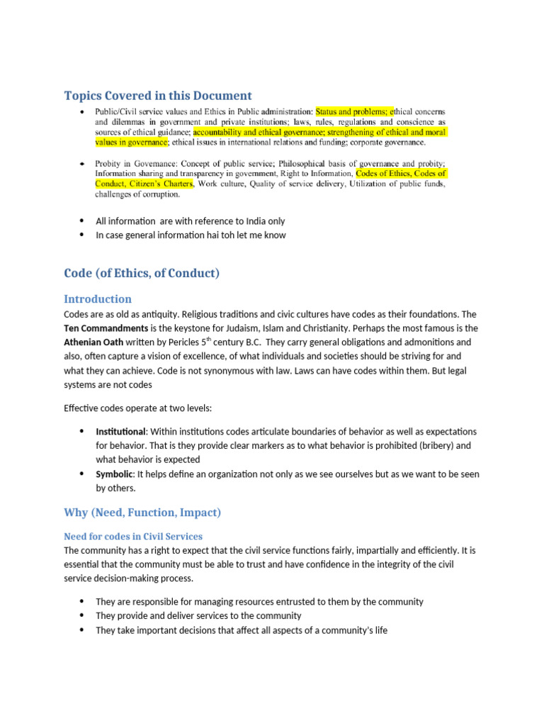 Importance of Ethics Codes in Indian Civil Service | PDF | Cost Of ...