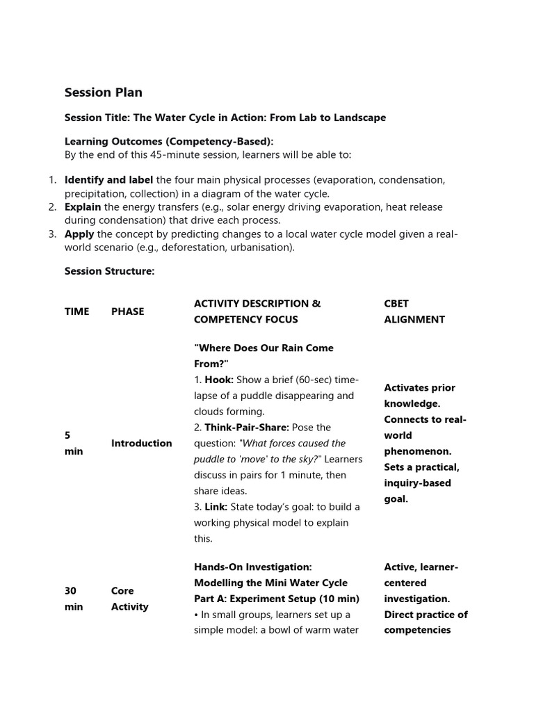 Session Plan 2 | PDF | Educational Assessment | Water Cycle