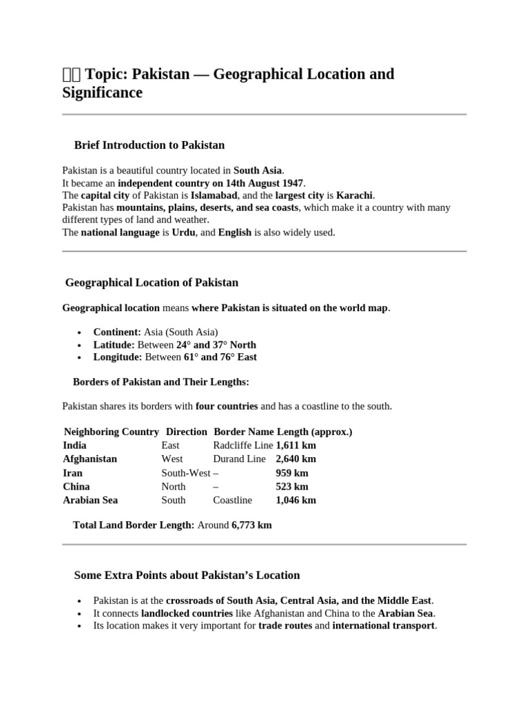 Geographical Location and Significance | PDF | Pakistan | Earth Sciences
