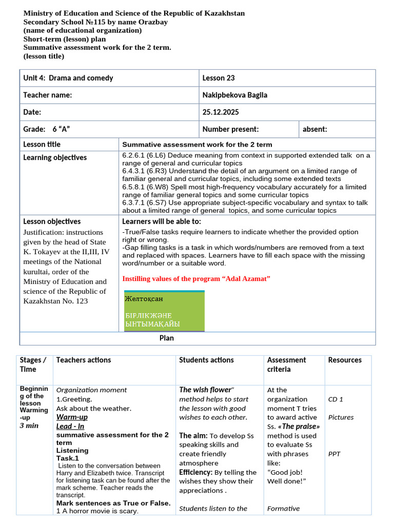 Summative Assessment Plan for Grade 6 | PDF | Curriculum | Learning