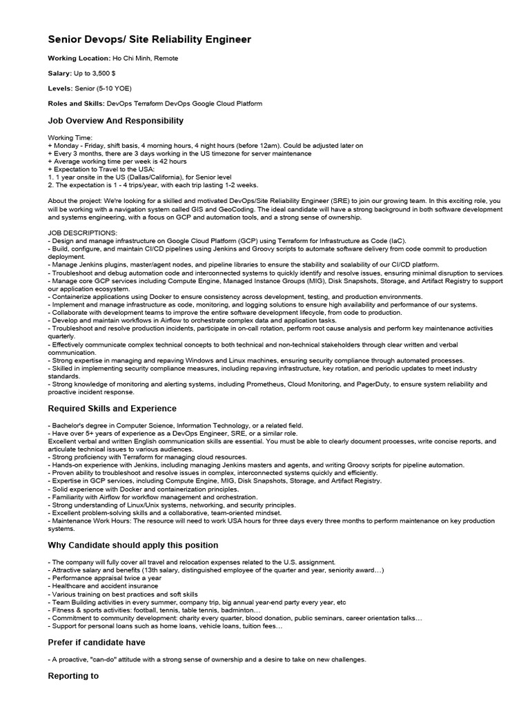 Senior Devops Engineer Job In Ho Chi Minh Pdf Cloud Computing 
