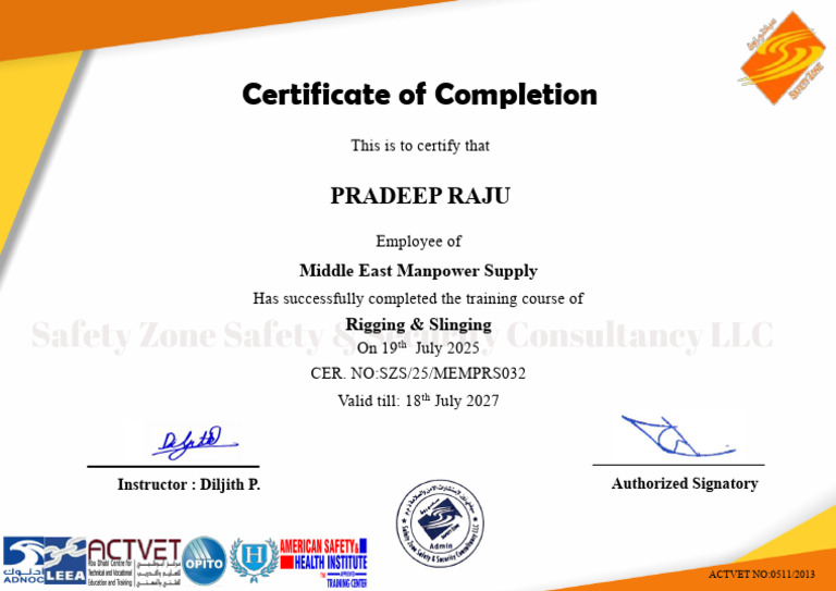 Rigging & Slinging Training Certificate | PDF